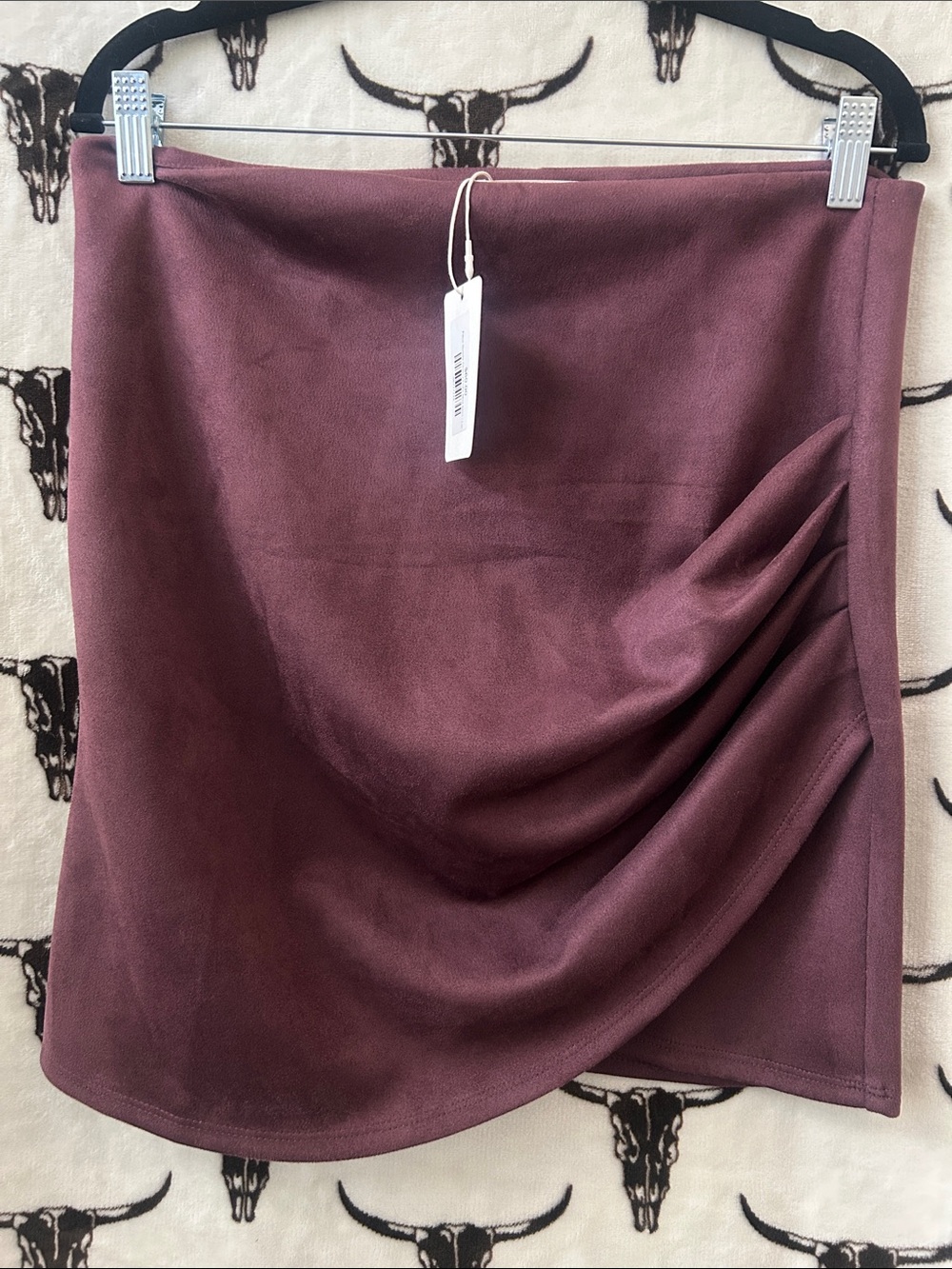 NWT Active USA Faux Suede Cherry Coke Ruched Mini Skirt Size L
